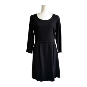 Tahari LBD Black 3/4 Sleeve Scalloped Trim Stretch Sheath Dress Size 8